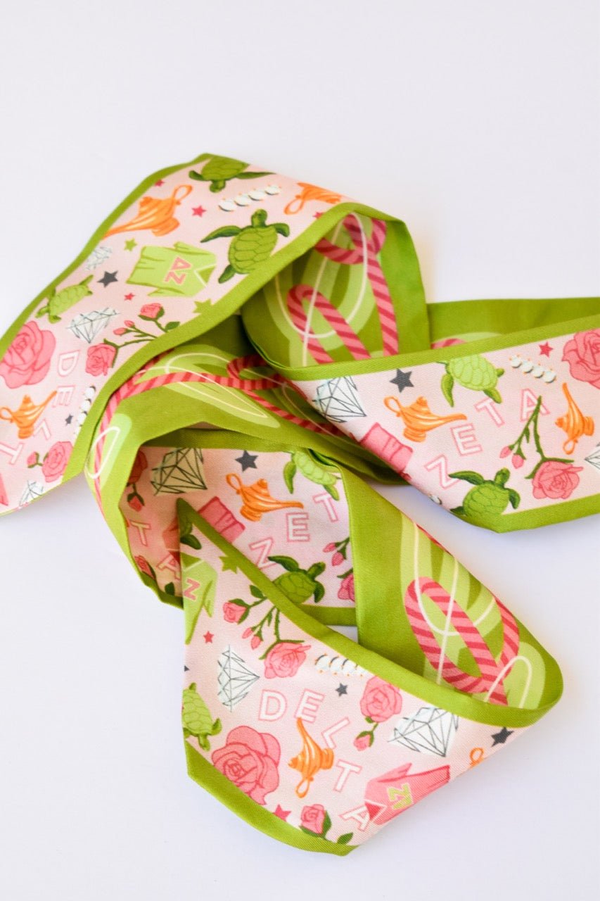 [Saturday Silks] Delta Zeta Skinny Scarf - The Pink Pineapple 850