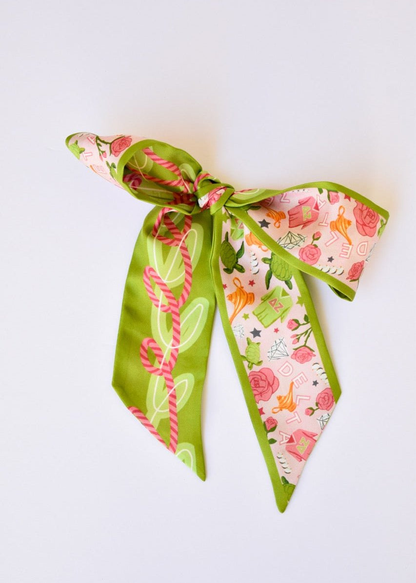[Saturday Silks] Delta Zeta Skinny Scarf - The Pink Pineapple 850