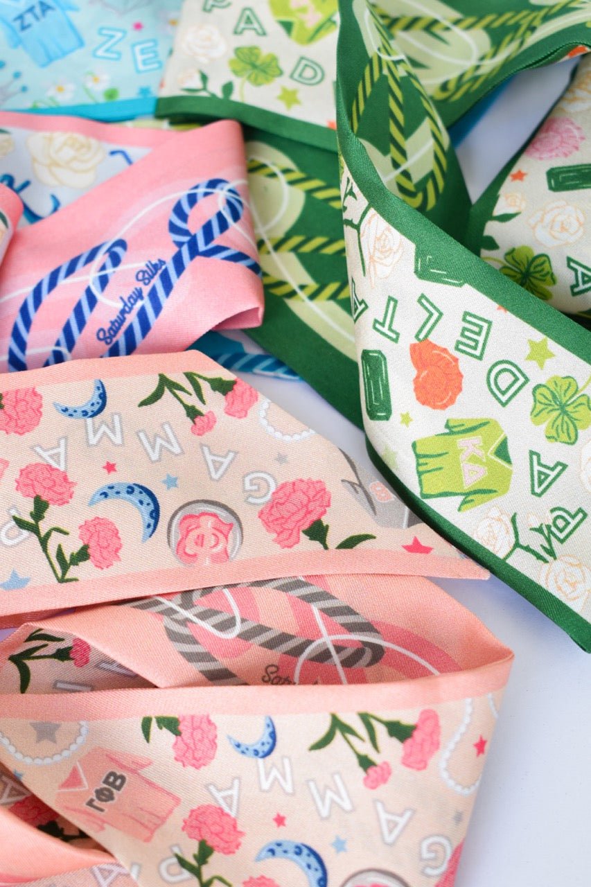 [Saturday Silks] Gamma Phi Beta Skinny Scarf - The Pink Pineapple 850