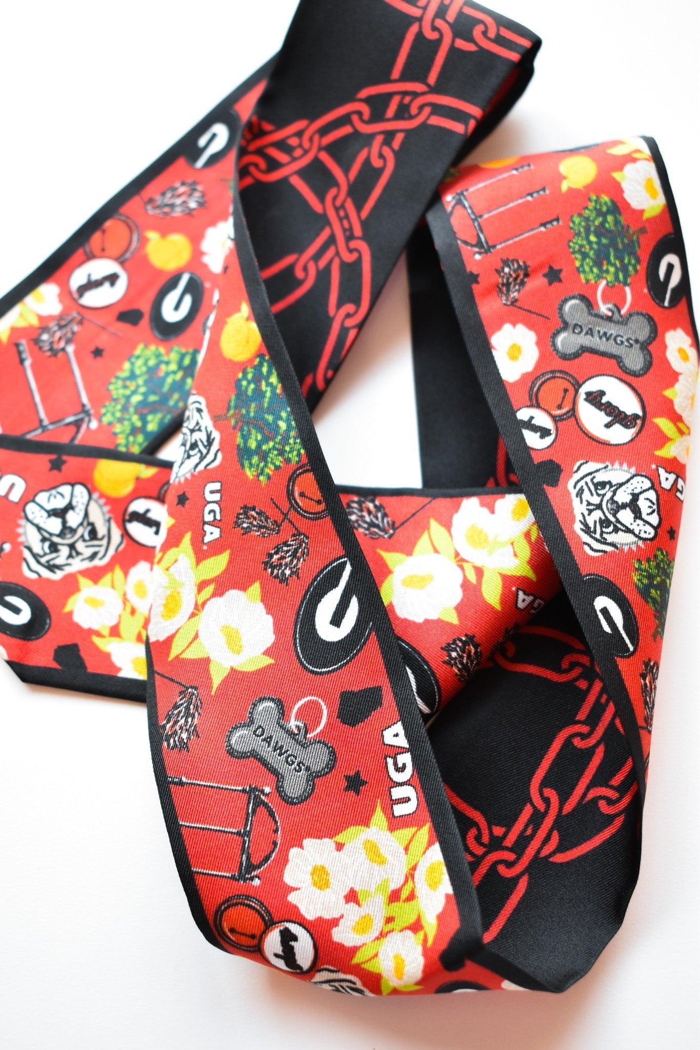 [Saturday Silks] Georgia Gameday Skinny Scarf - The Pink Pineapple 850