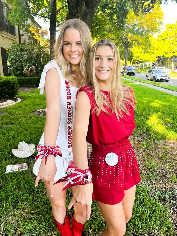 [Saturday Silks] Oklahoma Gameday Skinny Scarf - The Pink Pineapple 850