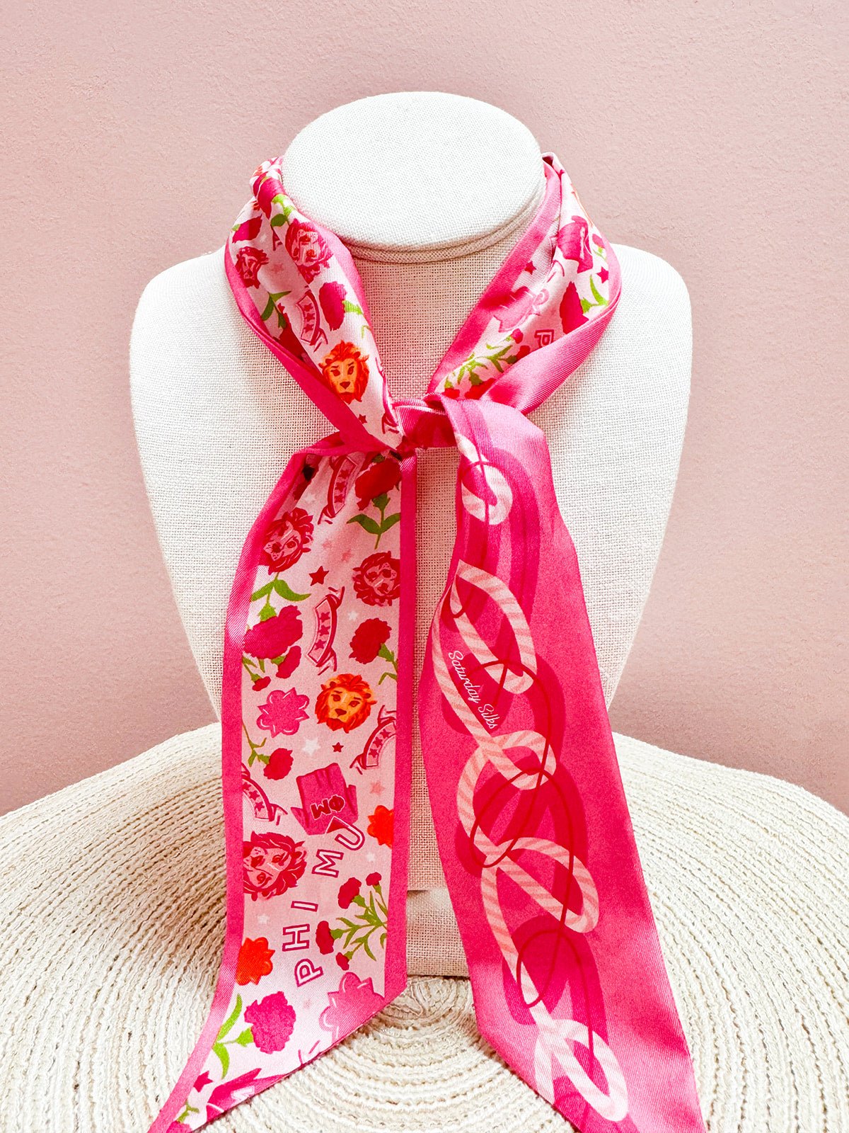 [Saturday Silks] Phi Mu Skinny Scarf - The Pink Pineapple 850