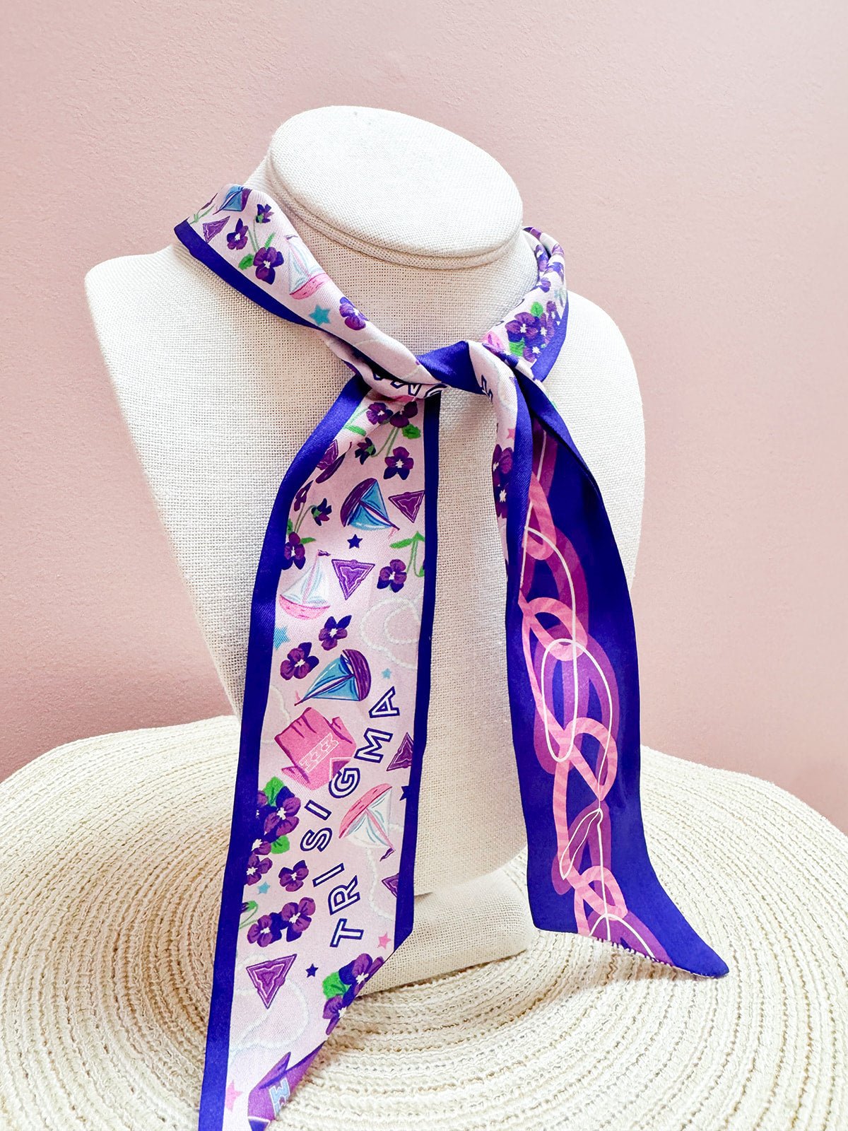[Saturday Silks] Tri Sigma Skinny Scarf - The Pink Pineapple 850