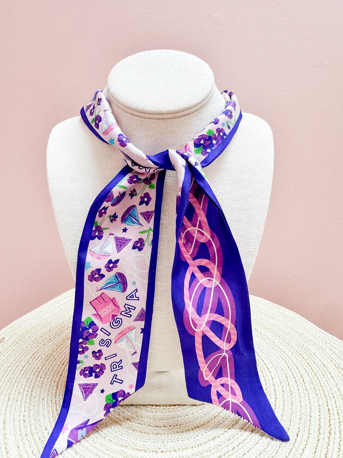 [Saturday Silks] Tri Sigma Skinny Scarf - The Pink Pineapple 850