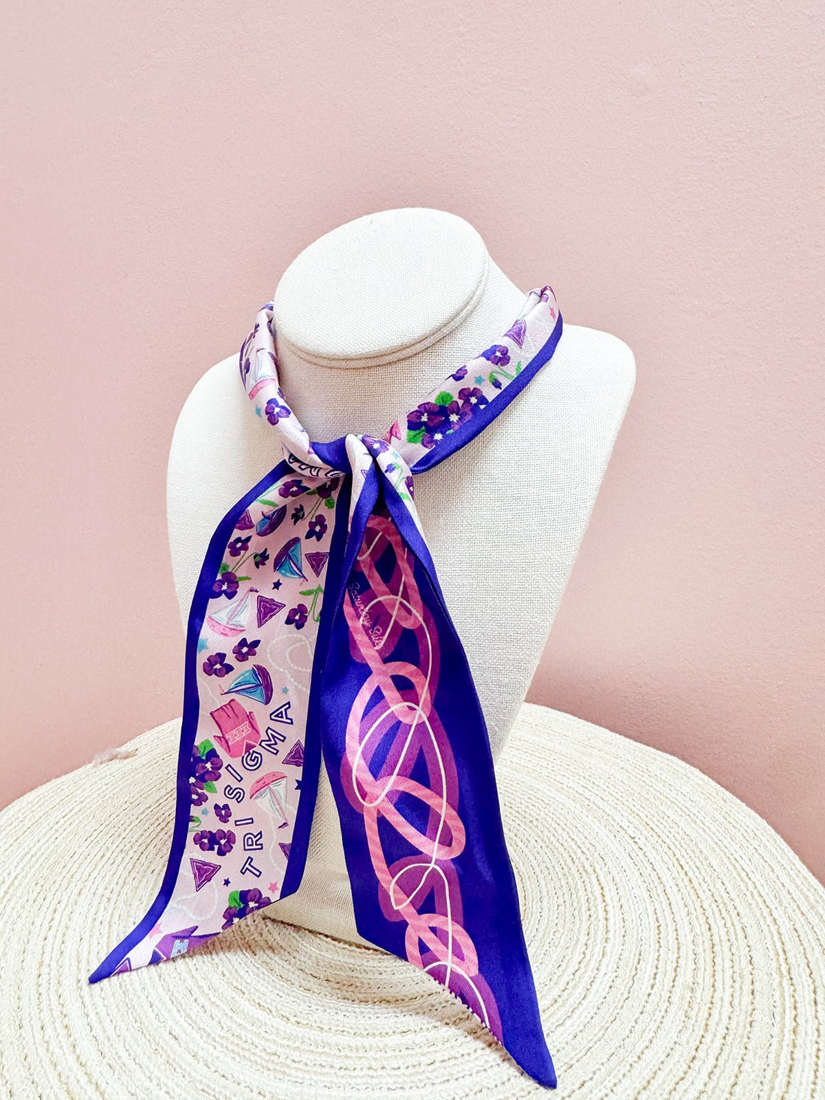 [Saturday Silks] Tri Sigma Skinny Scarf - The Pink Pineapple 850