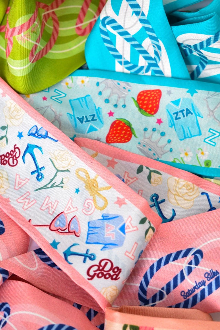 [Saturday Silks] Zeta Tau Alpha Skinny Scarf - The Pink Pineapple 850