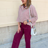 Saturday Stroll Striped Blouse in Garnet - The Pink Pineapple 850