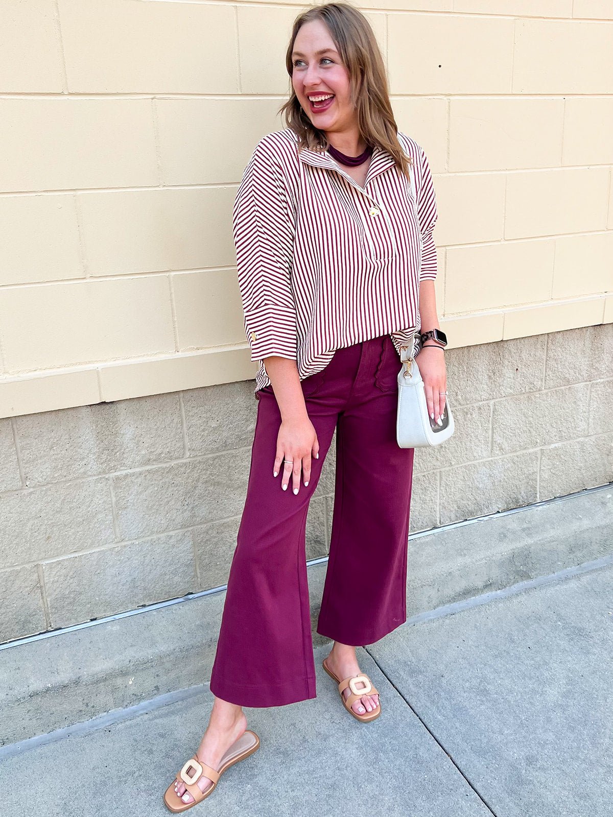 Saturday Stroll Striped Blouse in Garnet - The Pink Pineapple 850
