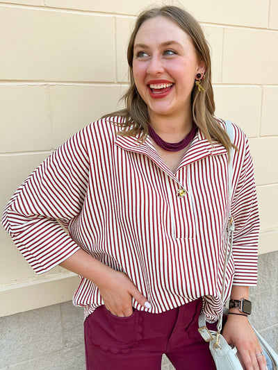 Saturday Stroll Striped Blouse in Garnet - The Pink Pineapple 850