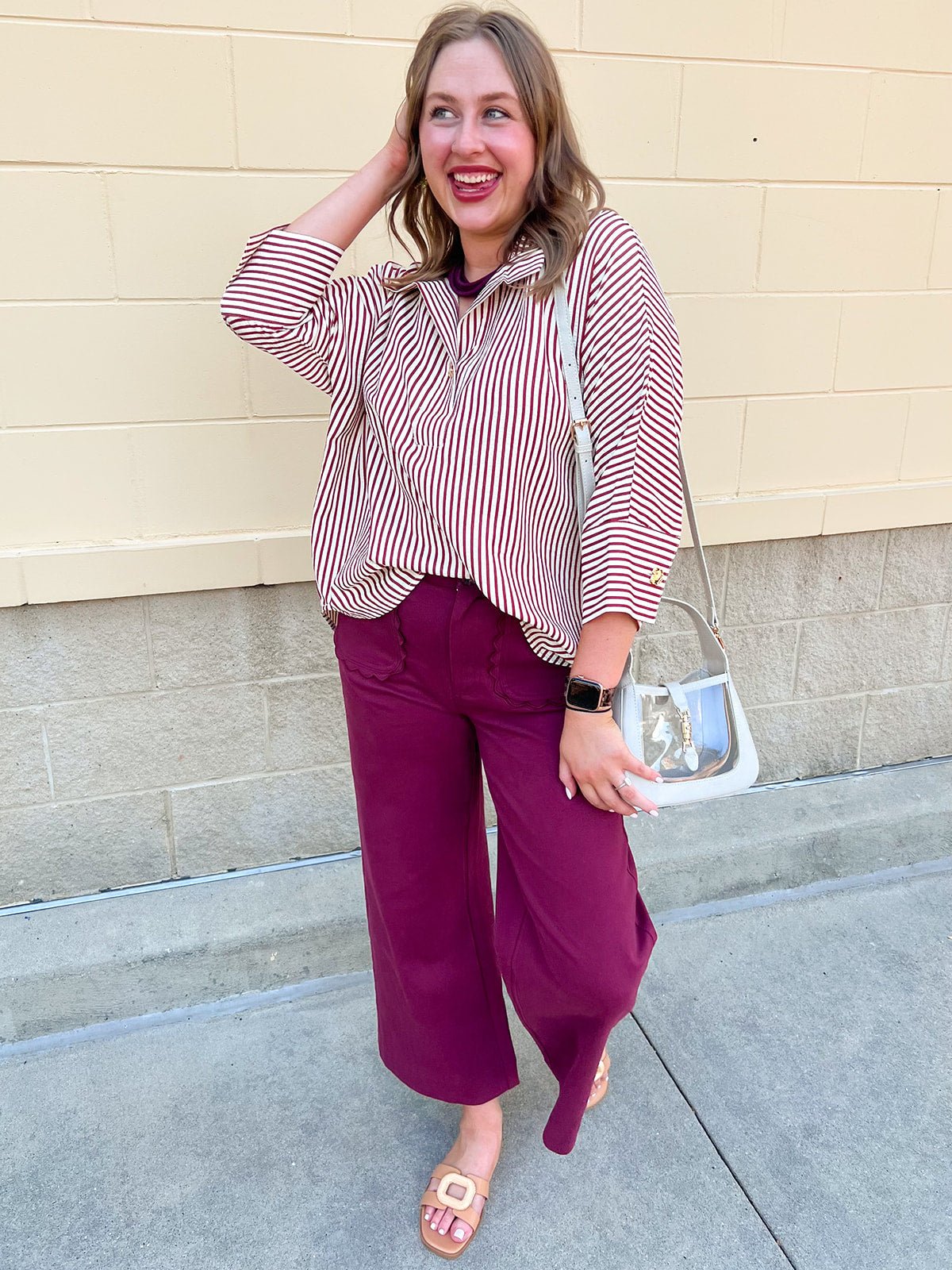 Saturday Stroll Striped Blouse in Garnet - The Pink Pineapple 850