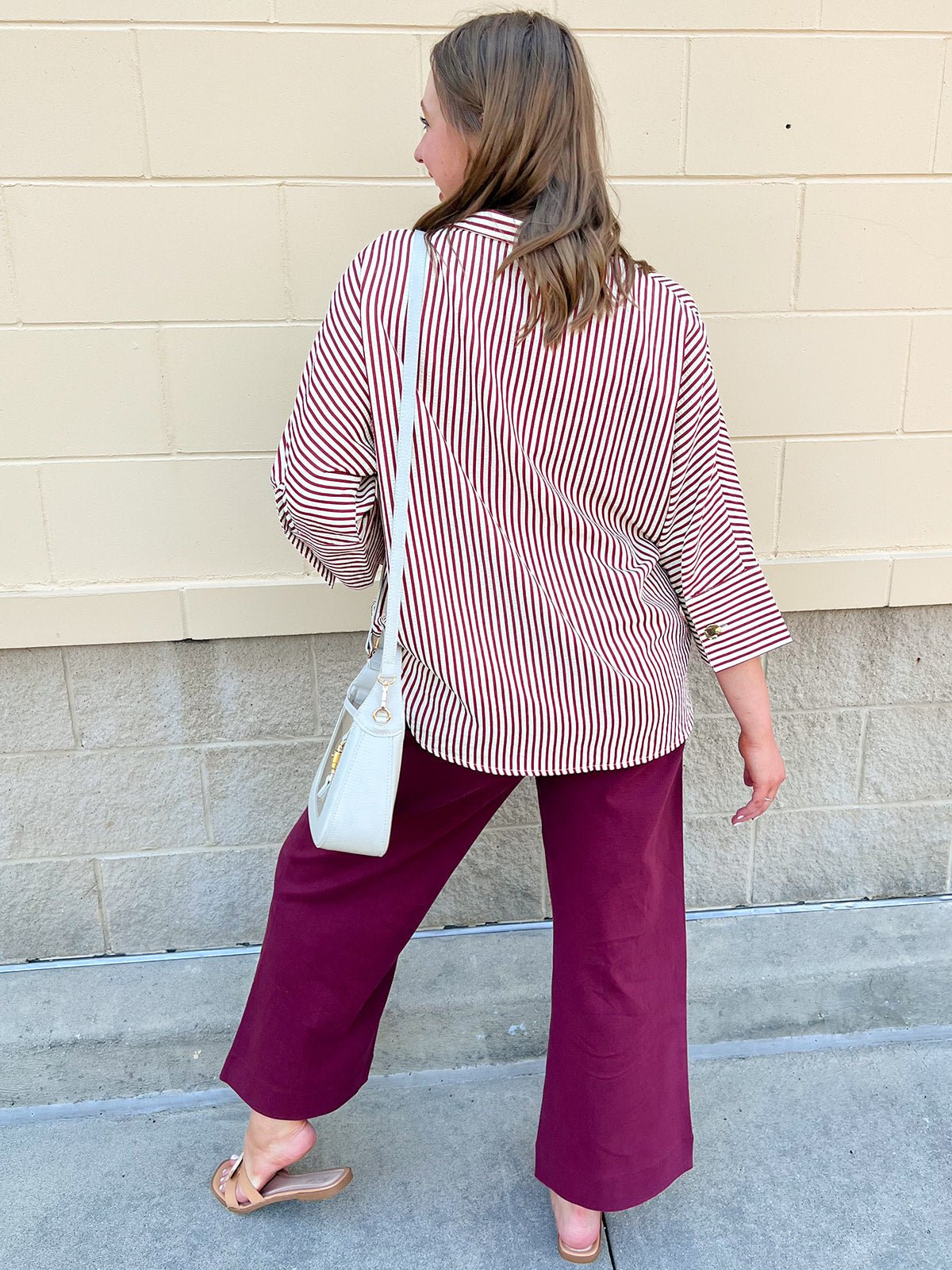 Saturday Stroll Striped Blouse in Garnet - The Pink Pineapple 850
