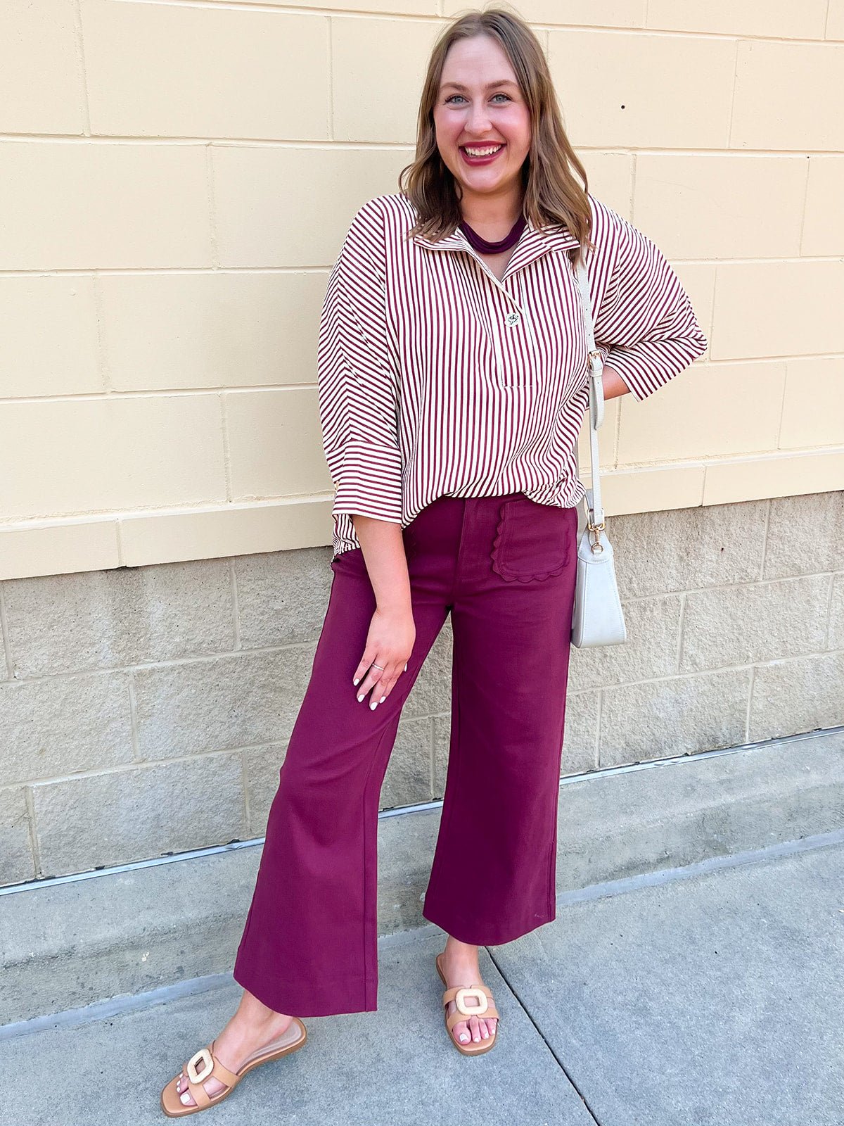 Saturday Stroll Striped Blouse in Garnet - The Pink Pineapple 850
