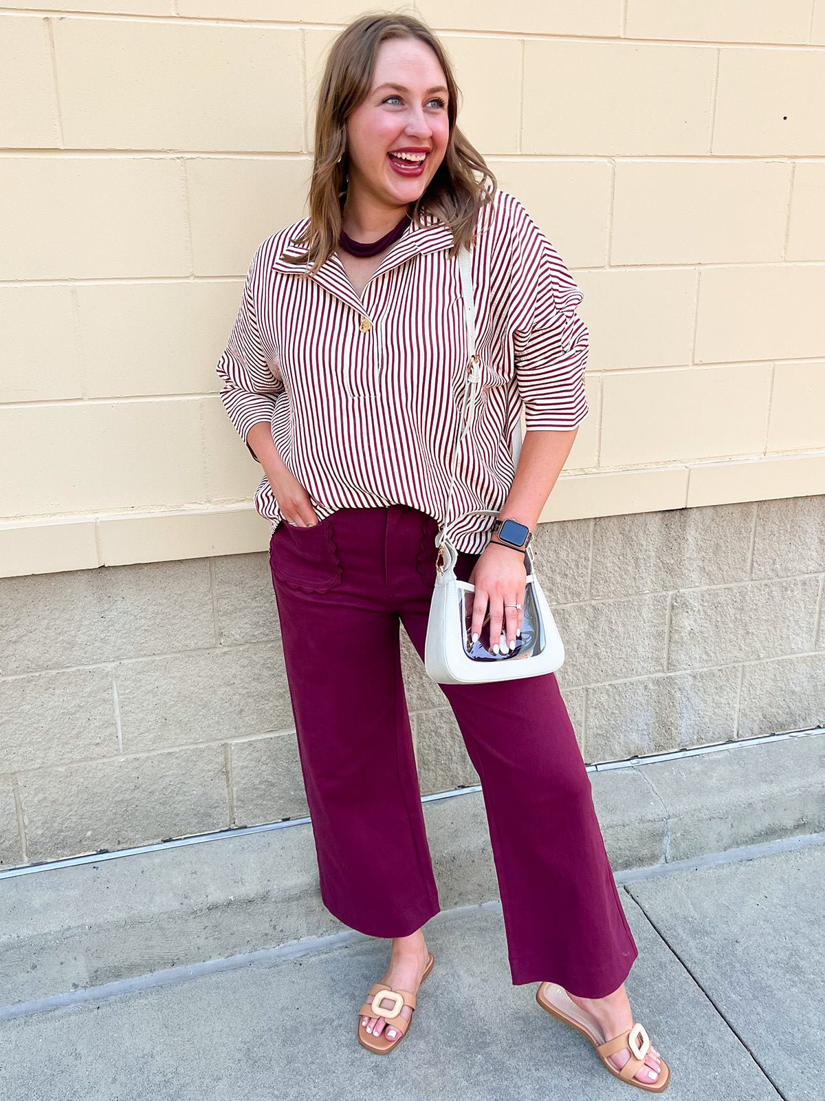 Saturday Stroll Striped Blouse in Garnet - The Pink Pineapple 850