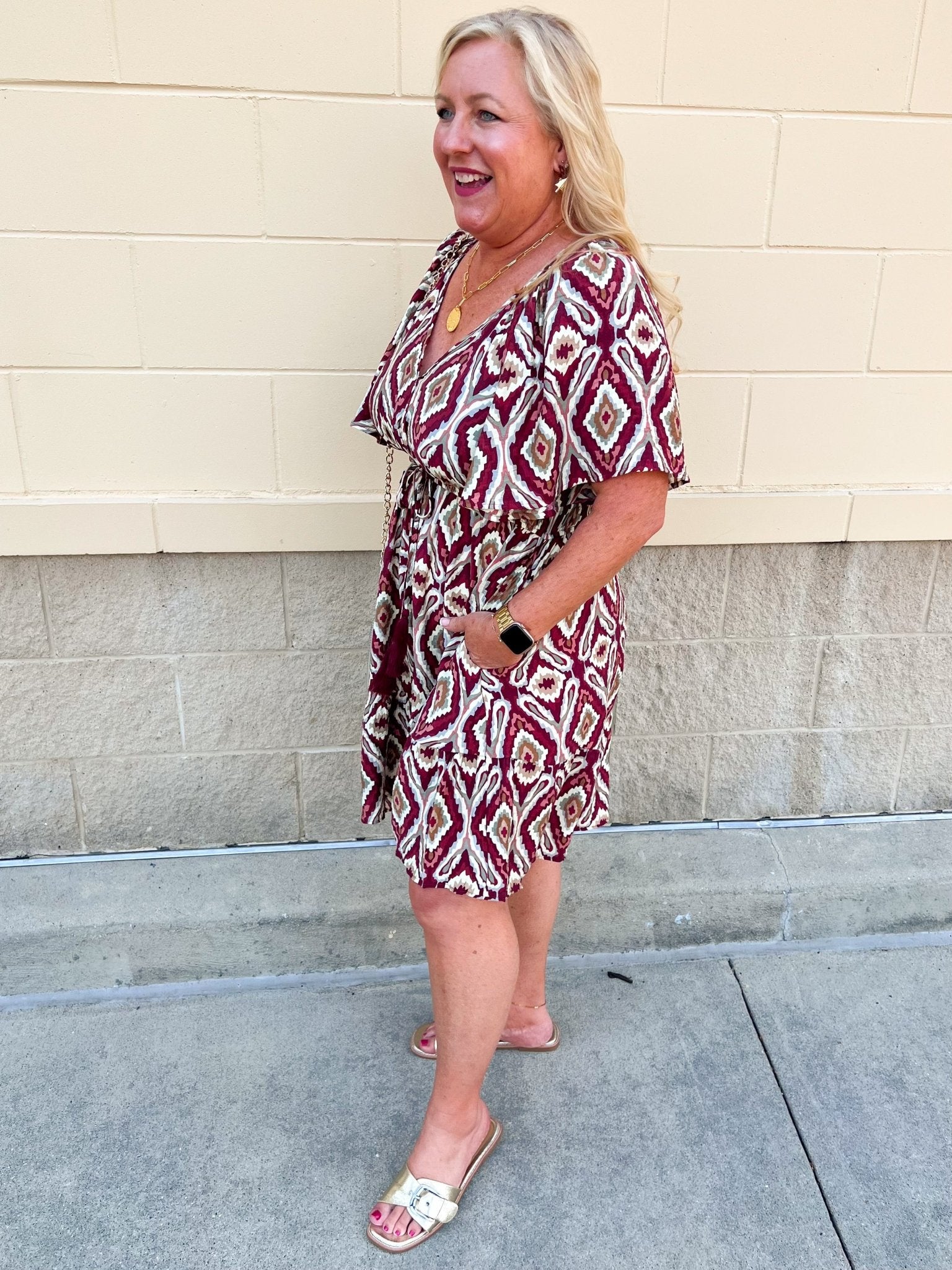 Saturday Sunset Aztec Dress in Garnet - The Pink Pineapple 850