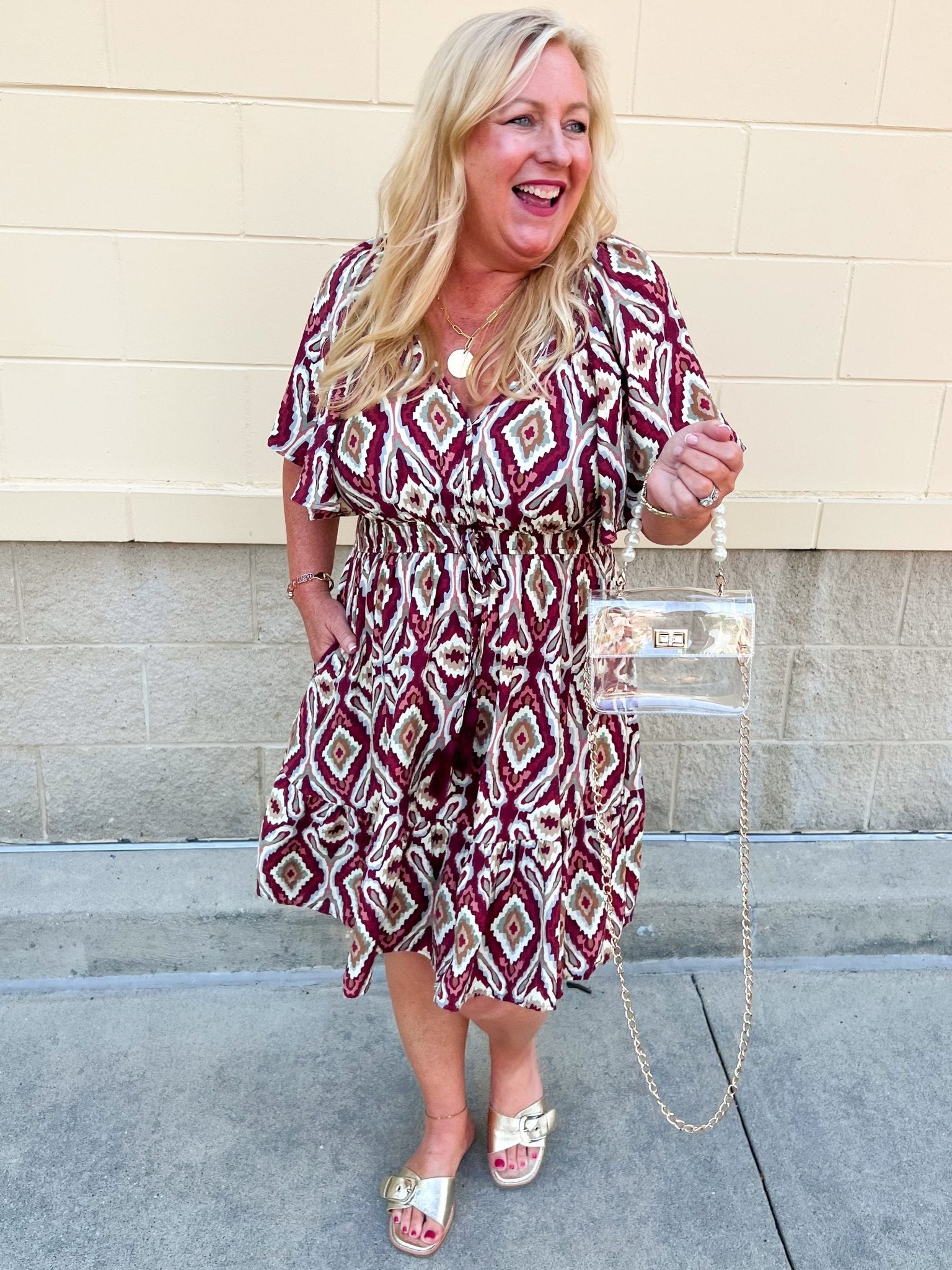 Saturday Sunset Aztec Dress in Garnet - The Pink Pineapple 850