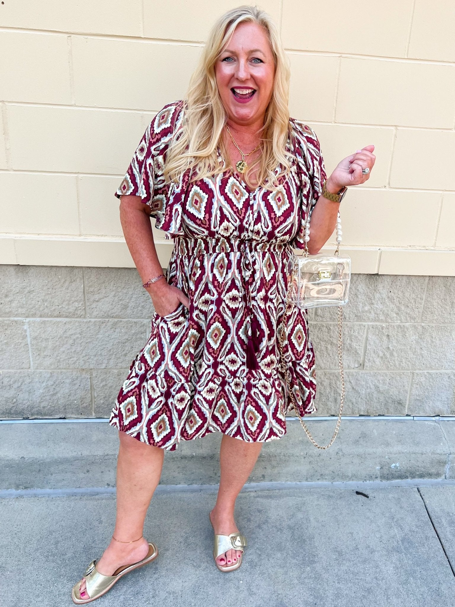 Saturday Sunset Aztec Dress in Garnet - The Pink Pineapple 850