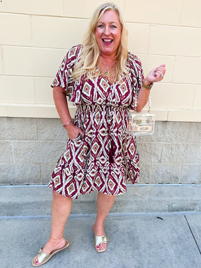 Saturday Sunset Aztec Dress in Garnet - The Pink Pineapple 850