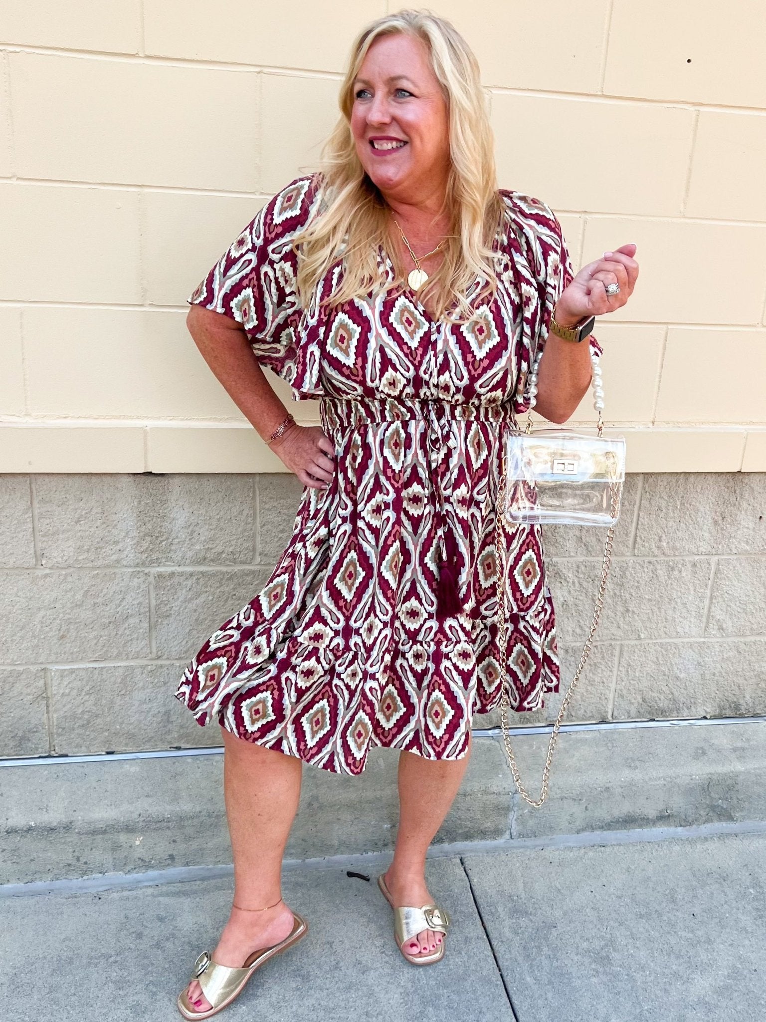 Saturday Sunset Aztec Dress in Garnet - The Pink Pineapple 850