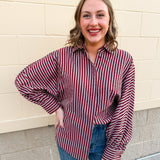 Savannah Stripe Oversized Button - Down in Garnet - The Pink Pineapple 850