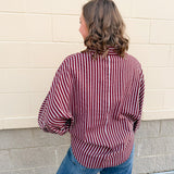 Savannah Stripe Oversized Button - Down in Garnet - The Pink Pineapple 850