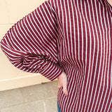 Savannah Stripe Oversized Button - Down in Garnet - The Pink Pineapple 850