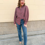 Savannah Stripe Oversized Button - Down in Garnet - The Pink Pineapple 850