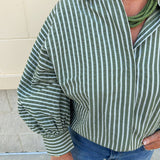 Savannah Stripe Oversized Button - Down in Sage - The Pink Pineapple 850