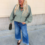 Savannah Stripe Oversized Button - Down in Sage - The Pink Pineapple 850