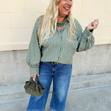 Savannah Stripe Oversized Button - Down in Sage - The Pink Pineapple 850