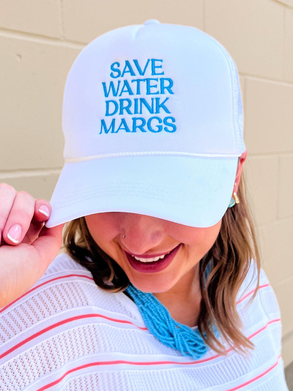 Save Water Drink Margs Embroidered Trucker Cap - The Pink Pineapple 850