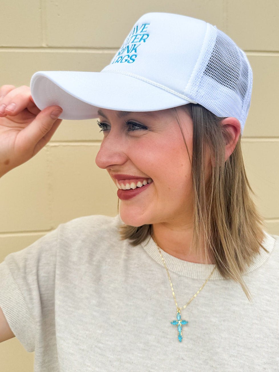 Save Water Drink Margs Embroidered Trucker Cap - The Pink Pineapple 850