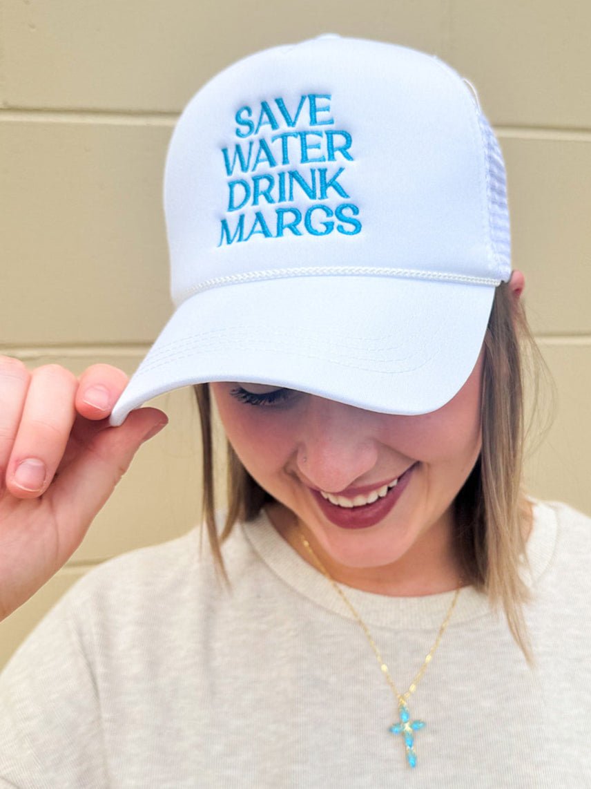 Save Water Drink Margs Embroidered Trucker Cap - The Pink Pineapple 850