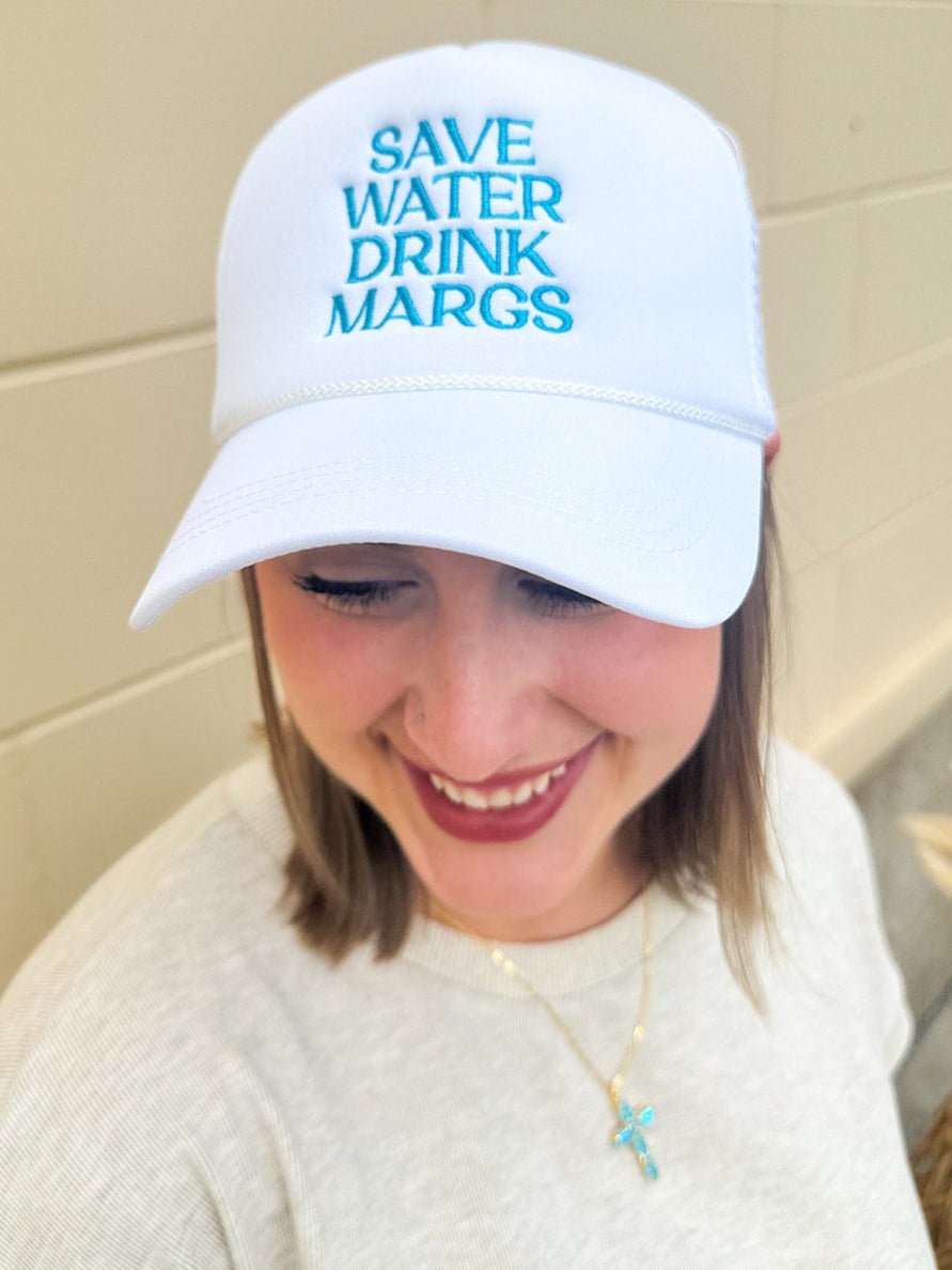 Save Water Drink Margs Embroidered Trucker Cap - The Pink Pineapple 850