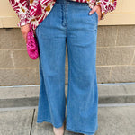 Scalloped Breeze Wide Leg Denim Pants - The Pink Pineapple 850