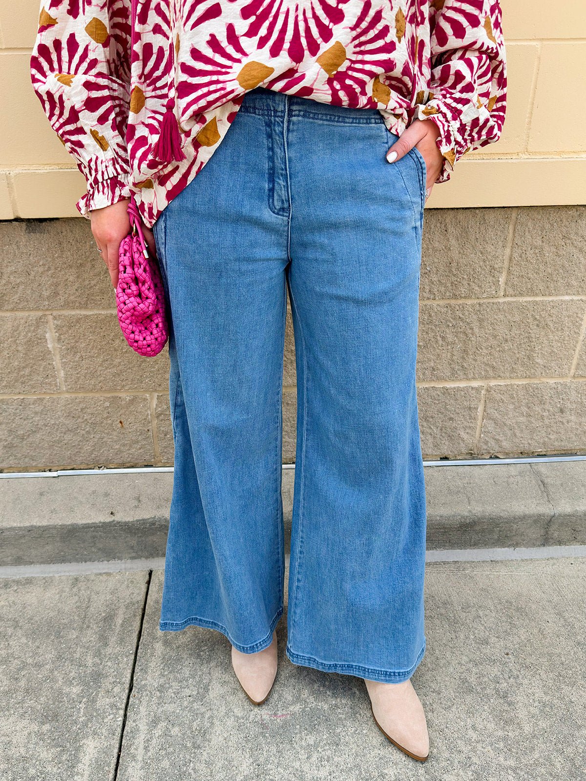Scalloped Breeze Wide Leg Denim Pants - The Pink Pineapple 850
