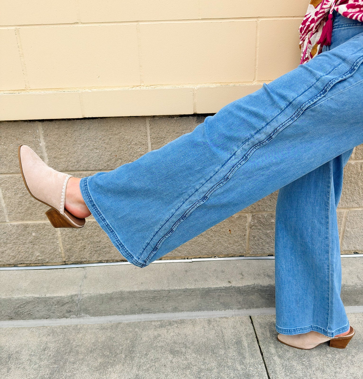 Scalloped Breeze Wide Leg Denim Pants - The Pink Pineapple 850