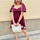 Scalloped Spirit Embroidered Mini Dress in Garnet - The Pink Pineapple 850