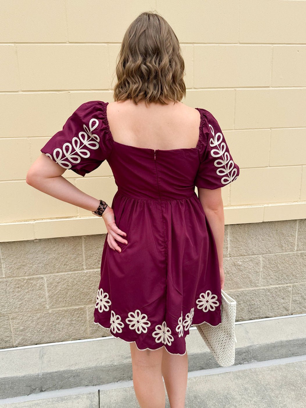 Scalloped Spirit Embroidered Mini Dress in Garnet - The Pink Pineapple 850