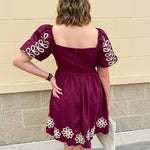 Scalloped Spirit Embroidered Mini Dress in Garnet - The Pink Pineapple 850
