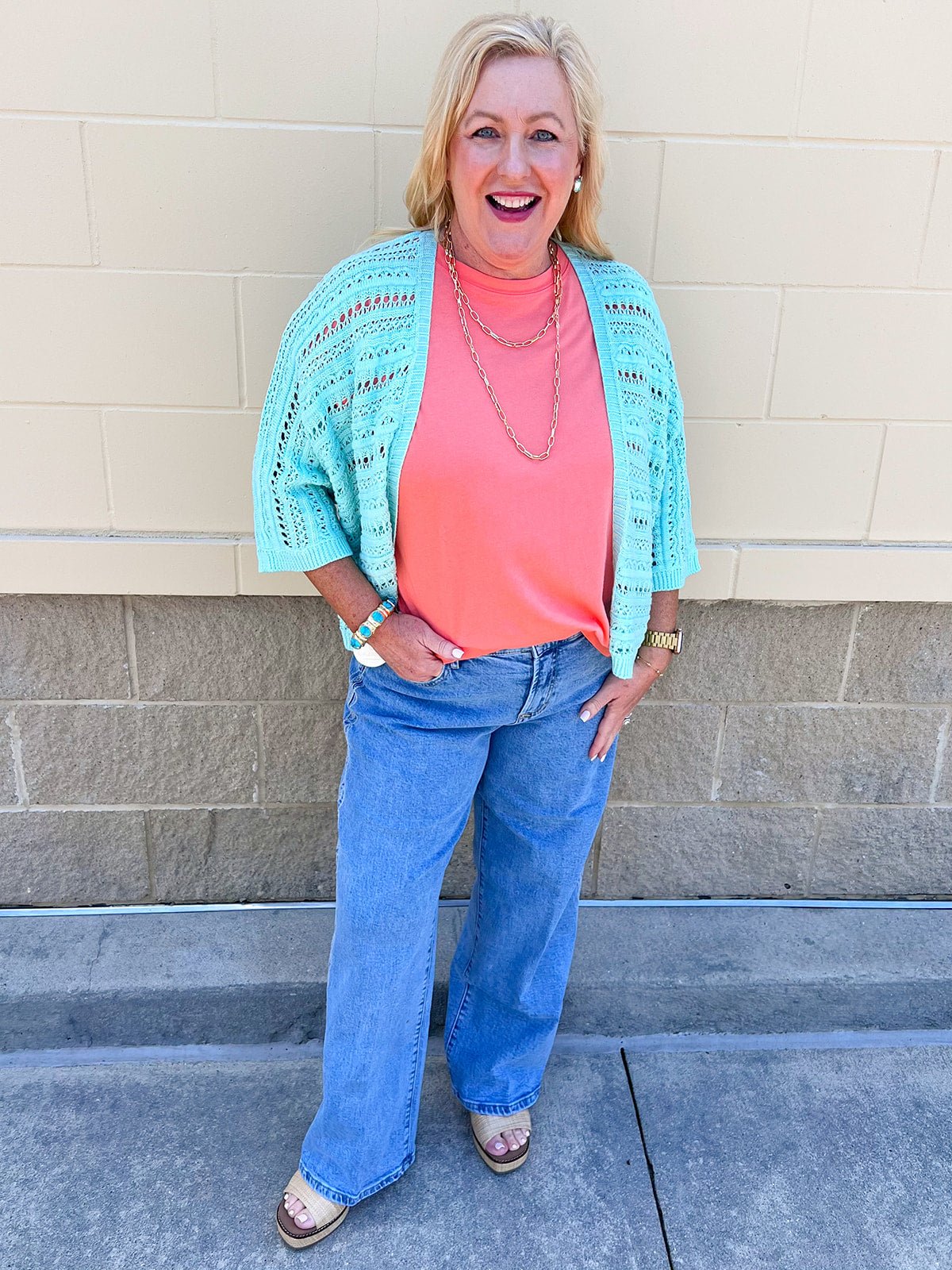 Seafoam Breeze Open Knit Cardigan in Mint - The Pink Pineapple 850