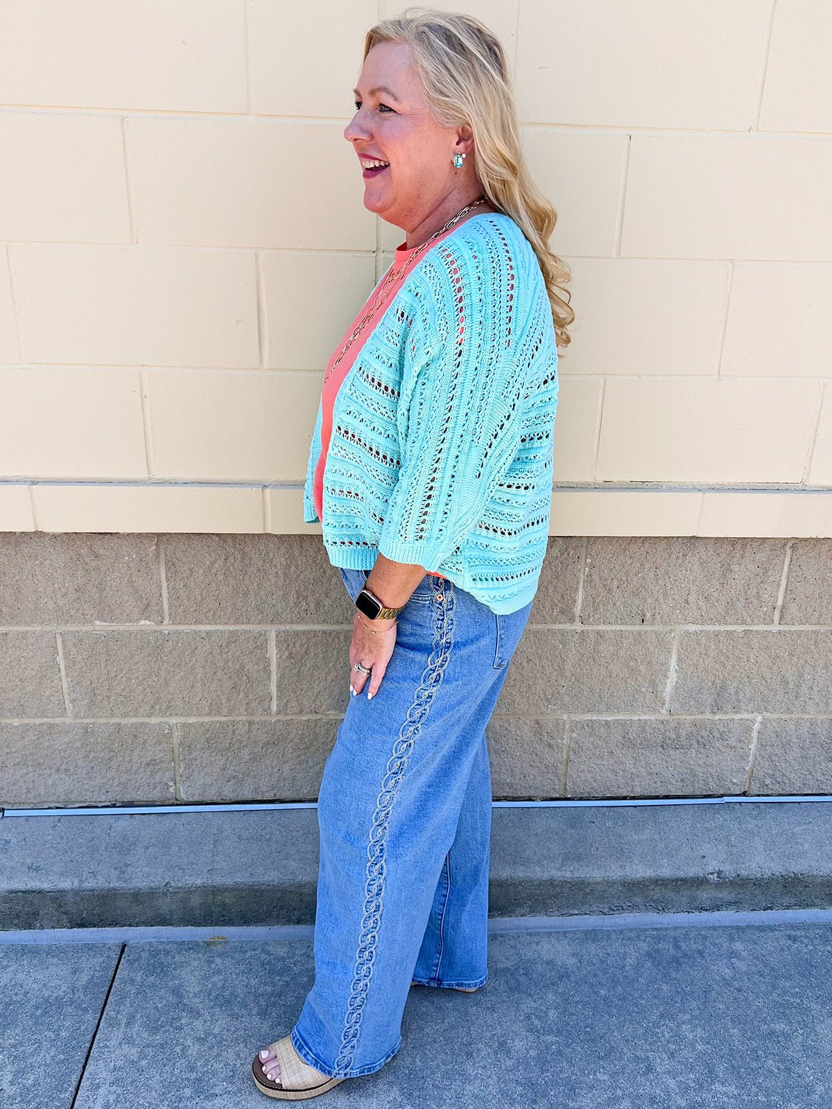 Seafoam Breeze Open Knit Cardigan in Mint - The Pink Pineapple 850