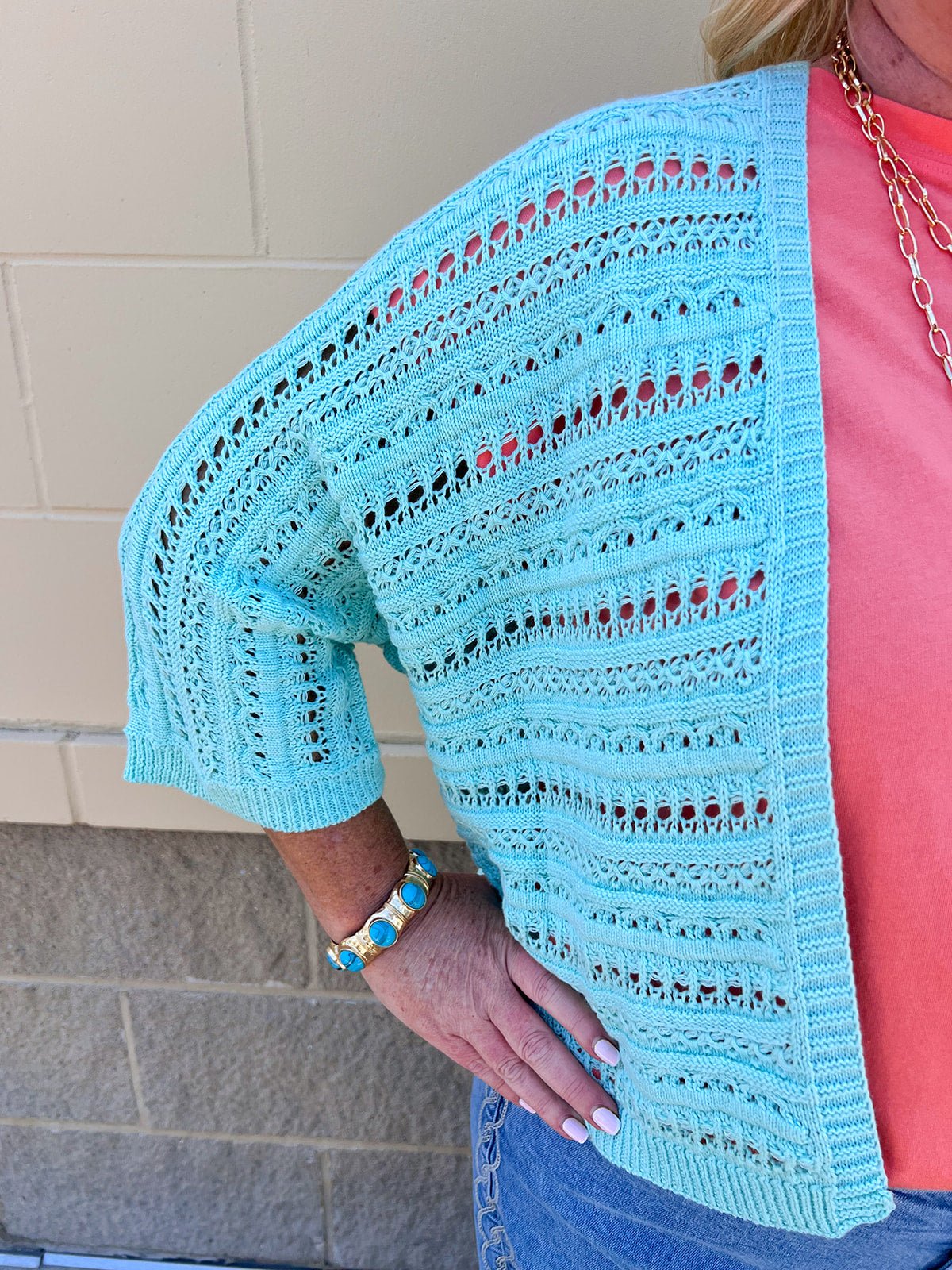 Seafoam Breeze Open Knit Cardigan in Mint - The Pink Pineapple 850
