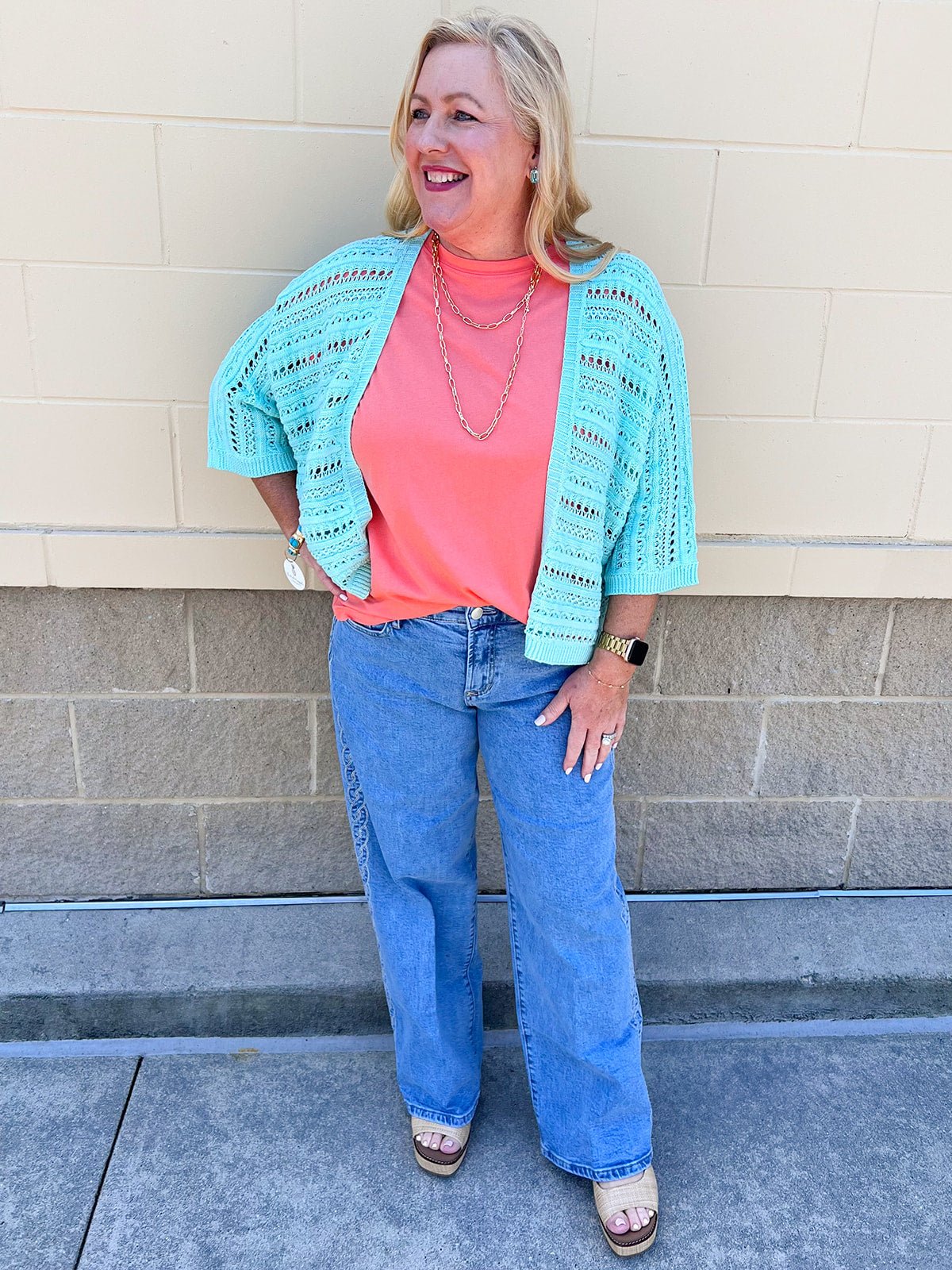 Seafoam Breeze Open Knit Cardigan in Mint - The Pink Pineapple 850