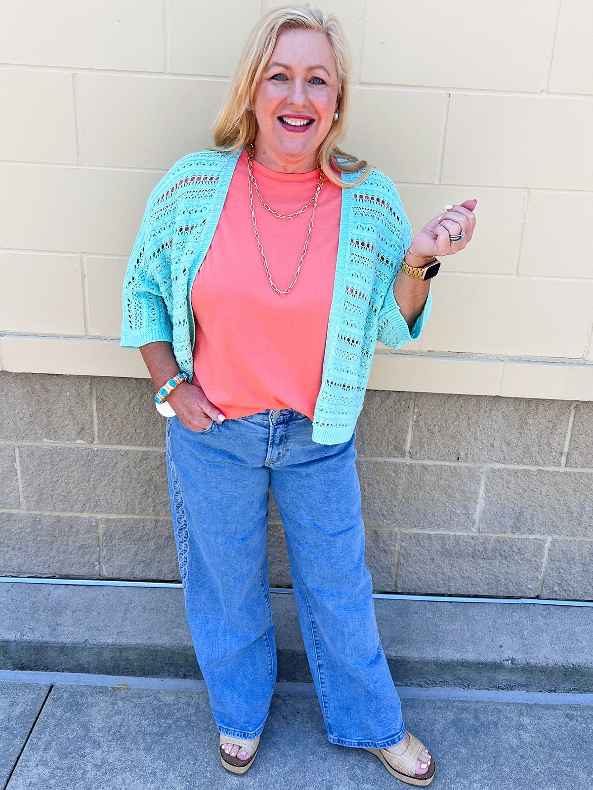 Seafoam Breeze Open Knit Cardigan in Mint - The Pink Pineapple 850
