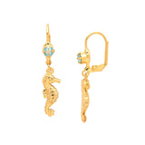 Dangle earrings with a seahorse charm and round-cut crystal on lever-back French wire.
