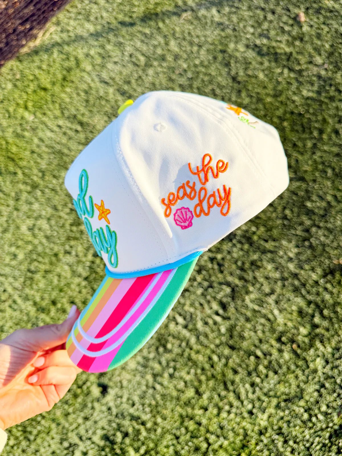 Seas the Day Embroidered Snapback Hat - The Pink Pineapple 850