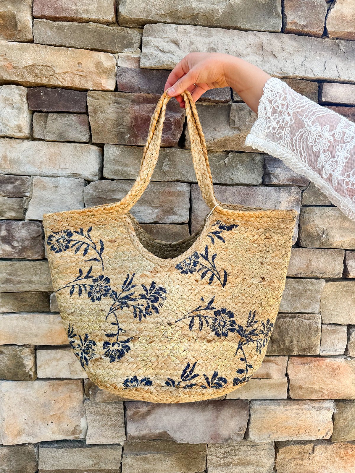 Seaside Blooms Woven Straw Tote - The Pink Pineapple 850