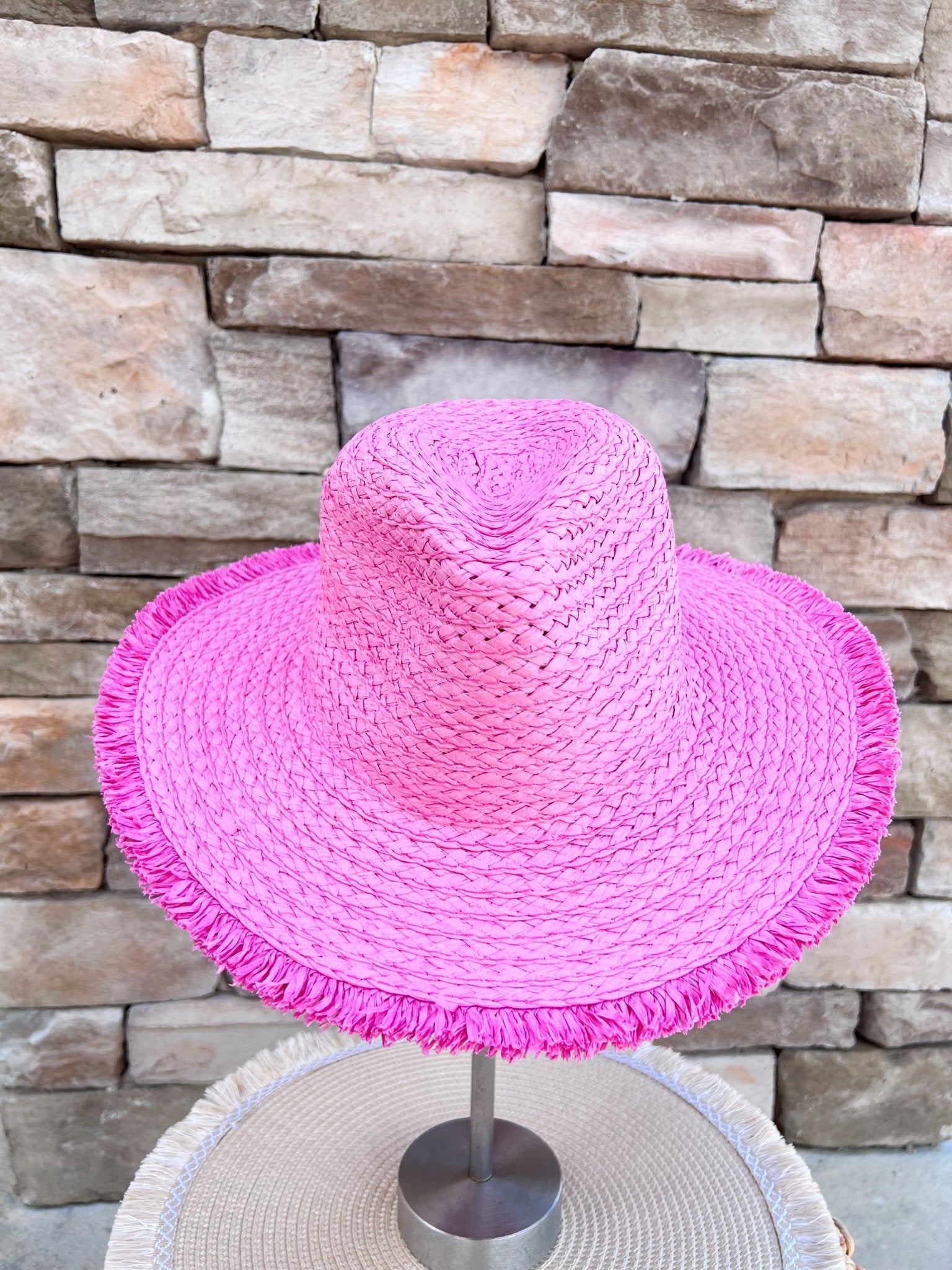 Seaside Stroll Frayed Straw Hat in Pink - The Pink Pineapple 850