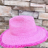 Seaside Stroll Frayed Straw Hat in Pink - The Pink Pineapple 850