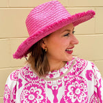 Seaside Stroll Frayed Straw Hat in Pink - The Pink Pineapple 850